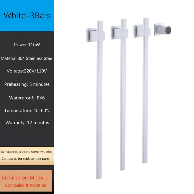 OXG Smart Electric Heated Towel Rack Heated Bathroom Towel Rack Timed Temperature Control Concealed Installation 2 OR 3 Bars