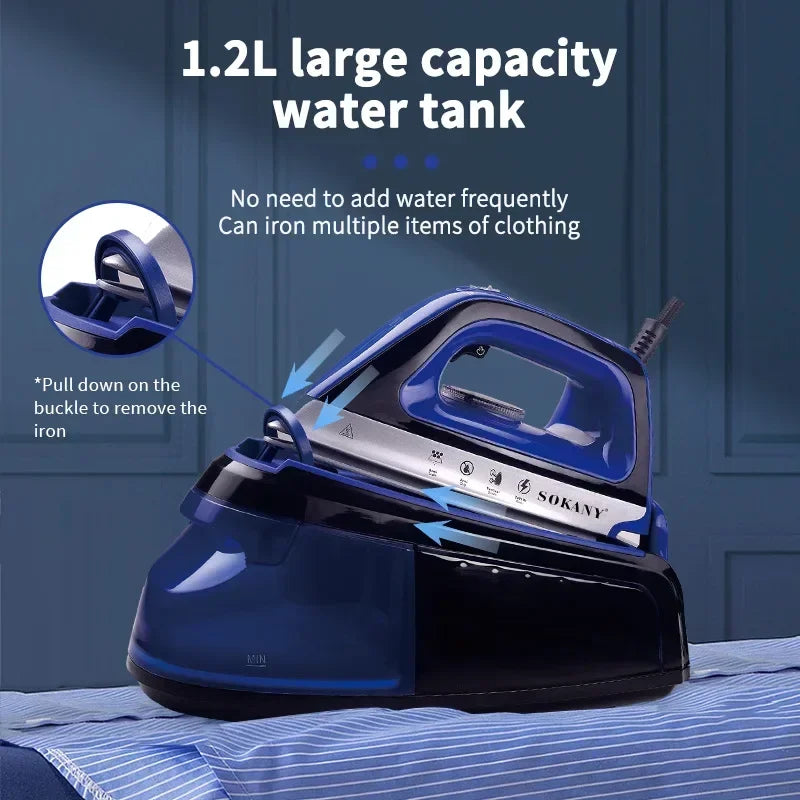 Steam Iron Ceramic Soleplate Professional Steam Station for Clothes 1.2 Liter Removable Tank 2400 Watts Ironing, Fabric Steamer