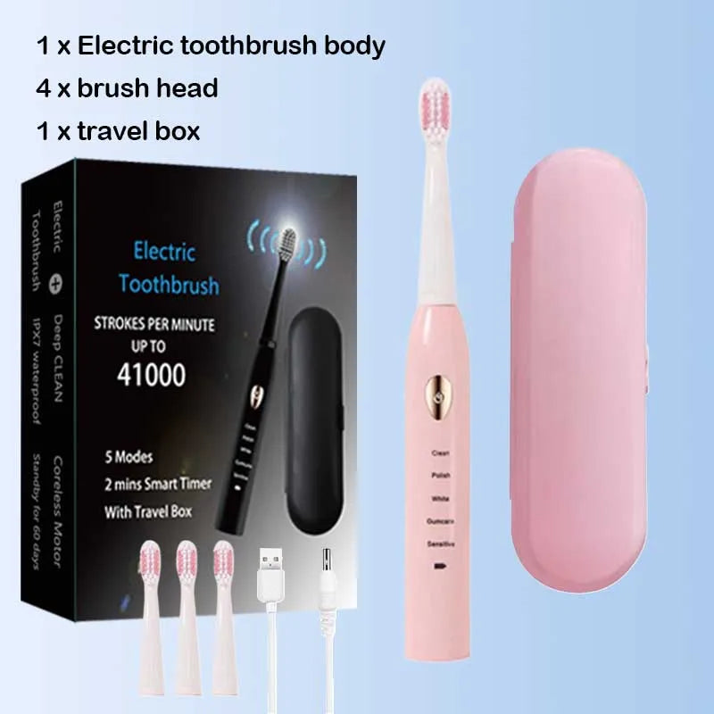 Ultrasonic Sonic Electric Toothbrush For Adult Rechargeable Tooth Brushes Washable Electronic Whitening Teeth Brush Timer Brush