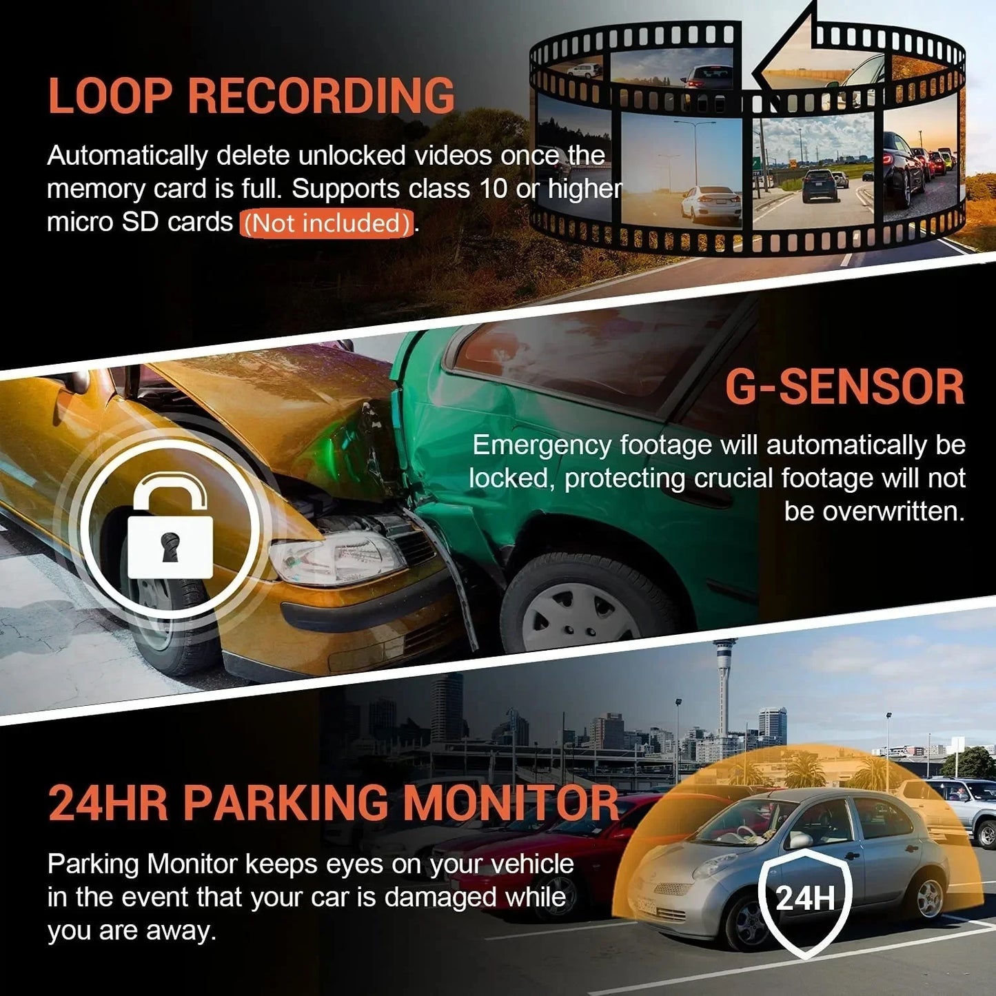 1080P WIFI Dash Cam for cars,Front And Inside,with IR Night Vision,Loop Recording,