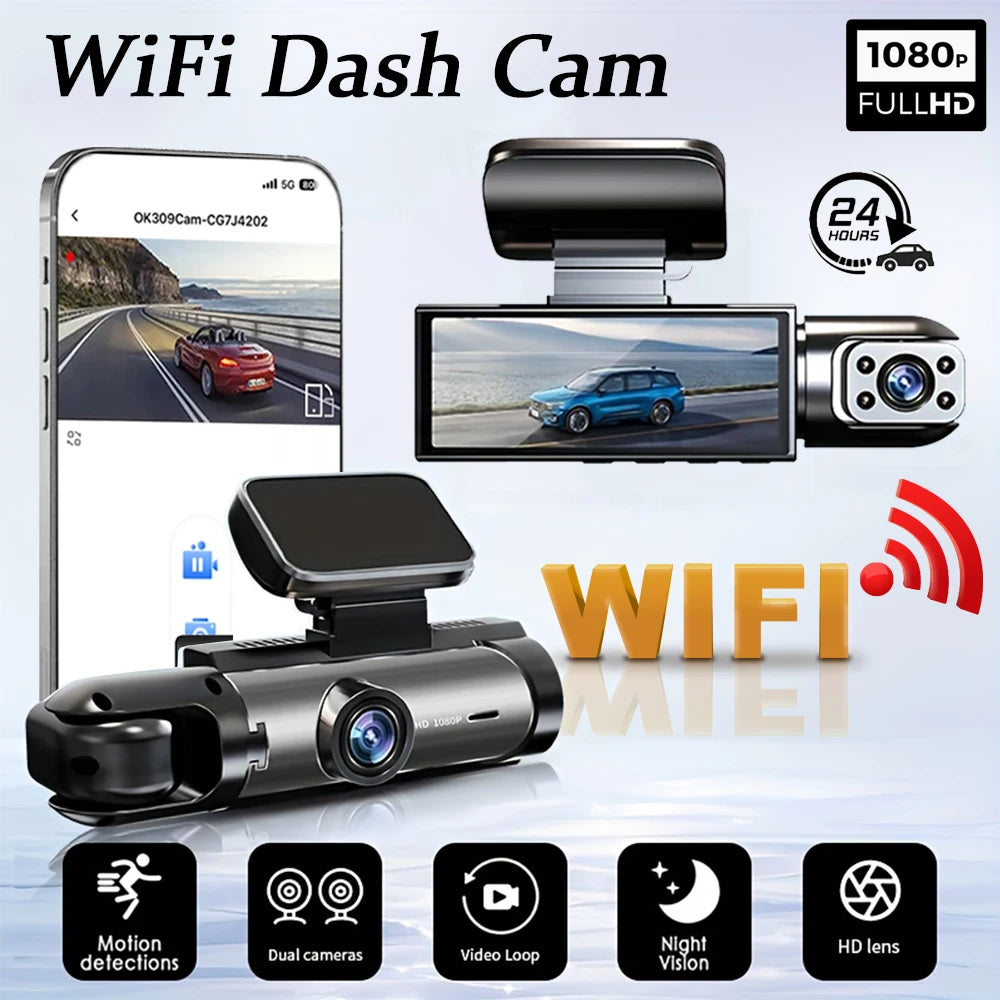 1080P WIFI Dash Cam for cars,Front And Inside,with IR Night Vision,Loop Recording,