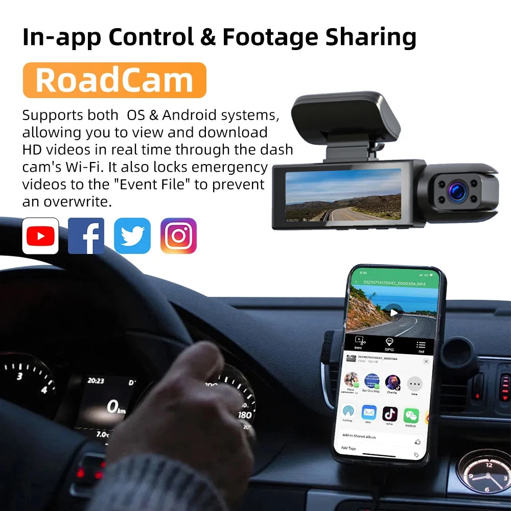 1080P WIFI Dash Cam for cars,Front And Inside,with IR Night Vision,Loop Recording,