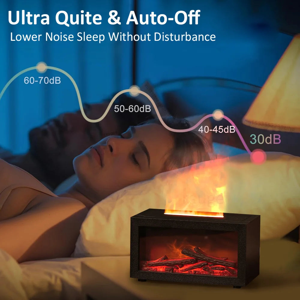 Air Aroma Humidifier Fireplace Flame Air Humidifier for Home Bedroom Fragrance Essential Oil Diffuser with Colorful Night Light