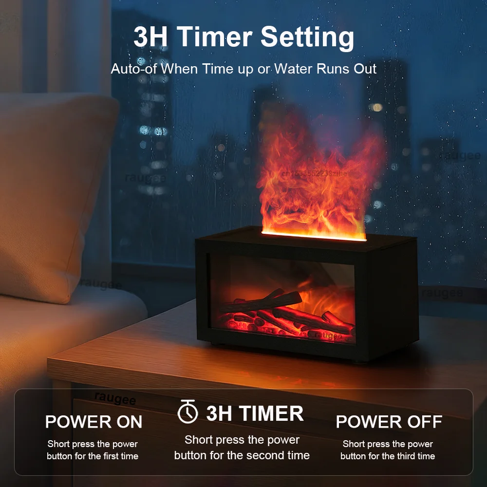 Air Aroma Humidifier Fireplace Flame Air Humidifier for Home Bedroom Fragrance Essential Oil Diffuser with Colorful Night Light