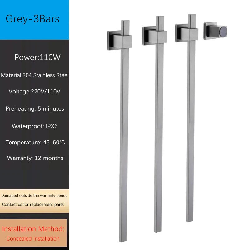 OXG Smart Electric Heated Towel Rack Heated Bathroom Towel Rack Timed Temperature Control Concealed Installation 2 OR 3 Bars