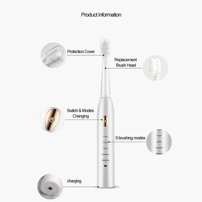 Ultrasonic Sonic Electric Toothbrush For Adult Rechargeable Tooth Brushes Washable Electronic Whitening Teeth Brush Timer Brush