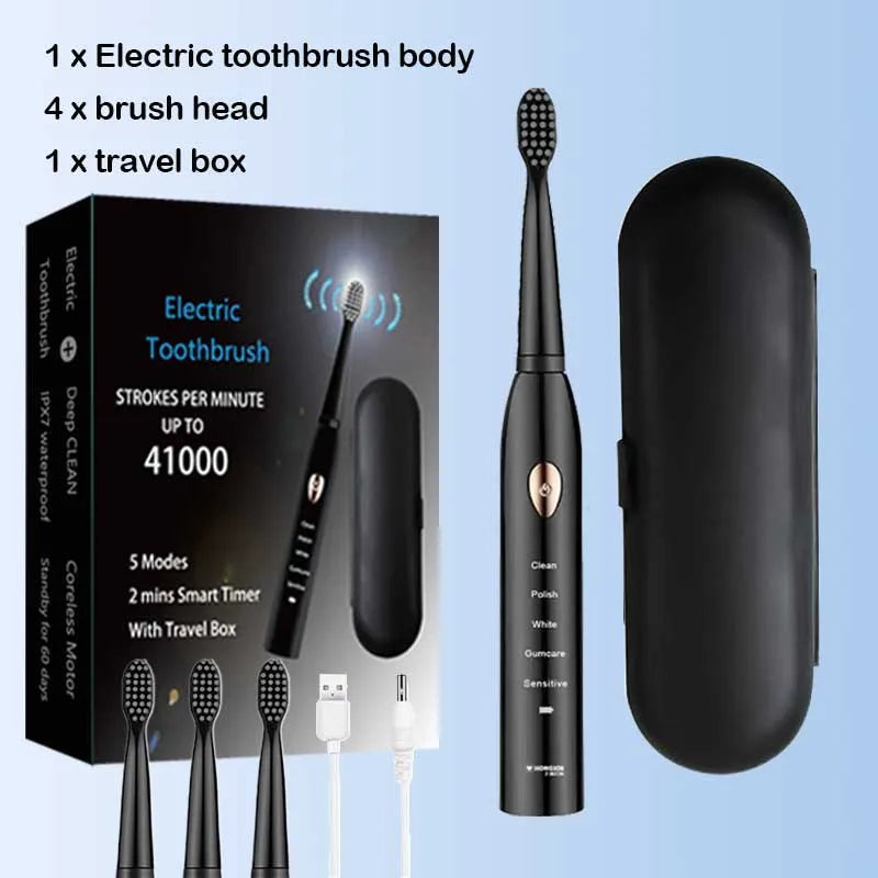 Ultrasonic Sonic Electric Toothbrush For Adult Rechargeable Tooth Brushes Washable Electronic Whitening Teeth Brush Timer Brush