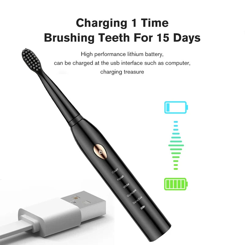 Ultrasonic Sonic Electric Toothbrush For Adult Rechargeable Tooth Brushes Washable Electronic Whitening Teeth Brush Timer Brush