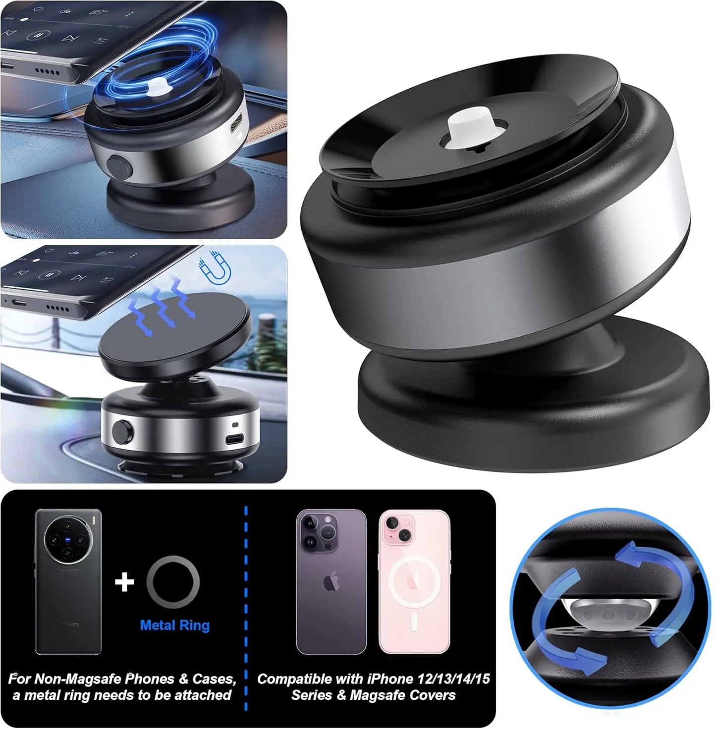 Electric Vacuum Magnetic Car Mount Stand for Cell Phone 360° for iPhone 14 15 16