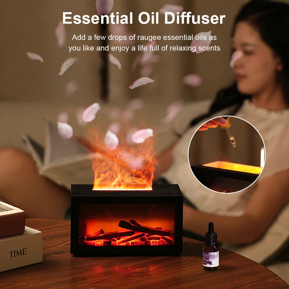 Air Aroma Humidifier Fireplace Flame Air Humidifier for Home Bedroom Fragrance Essential Oil Diffuser with Colorful Night Light