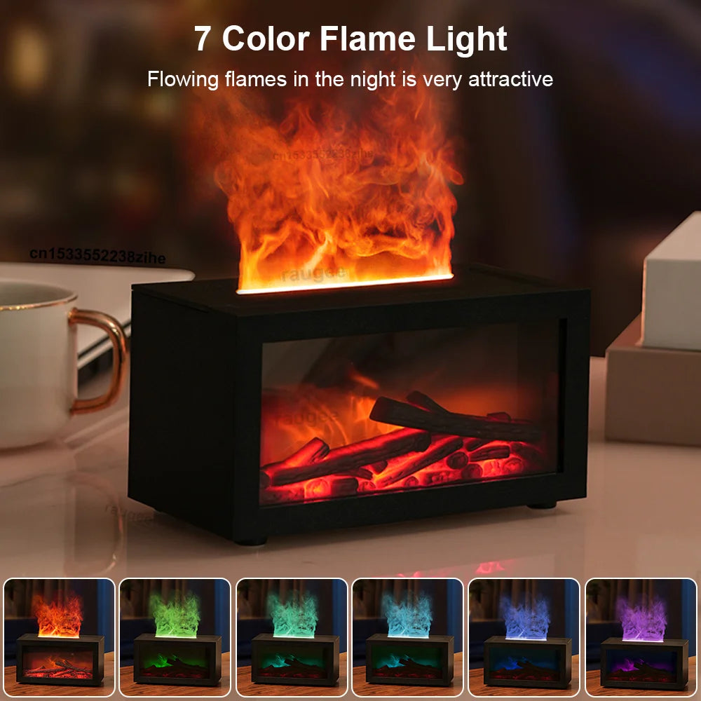 Air Aroma Humidifier Fireplace Flame Air Humidifier for Home Bedroom Fragrance Essential Oil Diffuser with Colorful Night Light