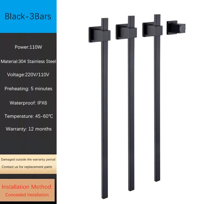 OXG Smart Electric Heated Towel Rack Heated Bathroom Towel Rack Timed Temperature Control Concealed Installation 2 OR 3 Bars