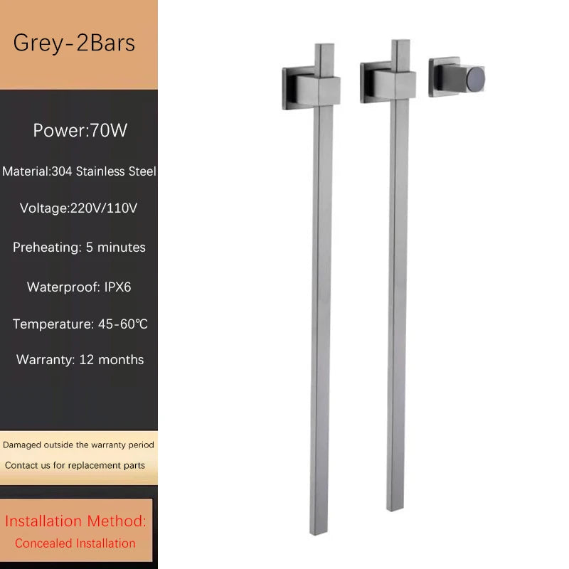 OXG Smart Electric Heated Towel Rack Heated Bathroom Towel Rack Timed Temperature Control Concealed Installation 2 OR 3 Bars