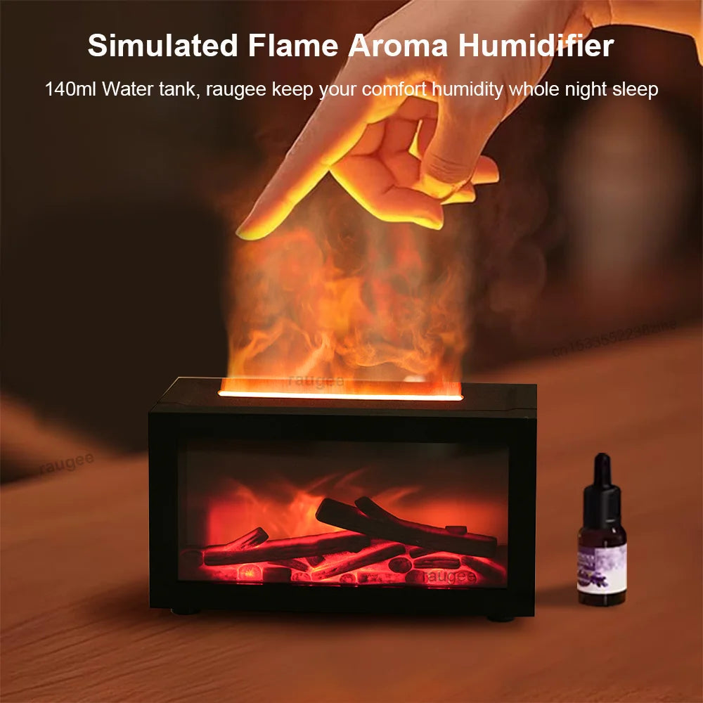 Air Aroma Humidifier Fireplace Flame Air Humidifier for Home Bedroom Fragrance Essential Oil Diffuser with Colorful Night Light