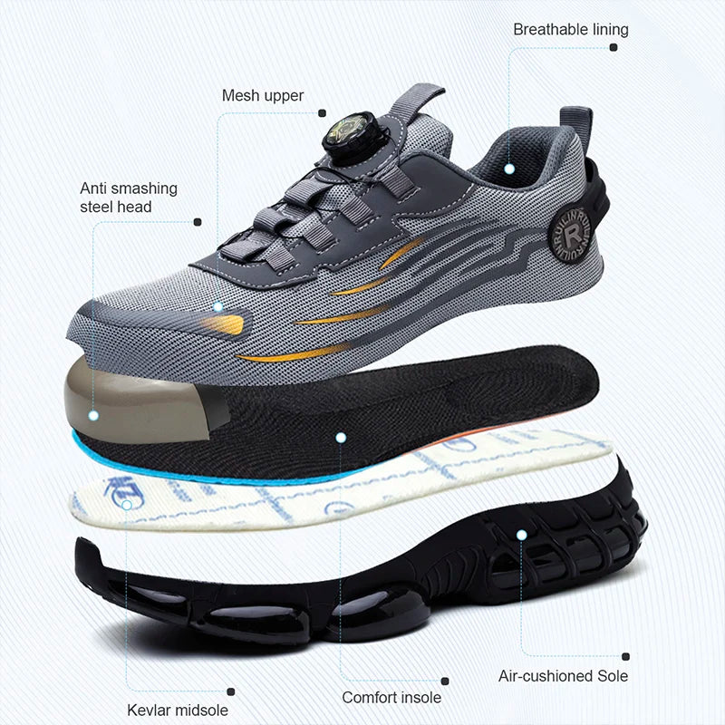 Protective Safety Shoes Slip Resistant Abrasion Resistant Work Shoes Men Tough Comfortable Sneaker 