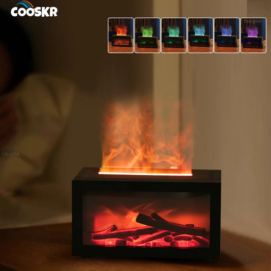 Air Aroma Humidifier Fireplace Flame Air Humidifier for Home Bedroom Fragrance Essential Oil Diffuser with Colorful Night Light