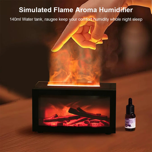 Air Aroma Humidifier Fireplace Flame Air Humidifier for Home Bedroom Fragrance Essential Oil Diffuser with Colorful Night Light
