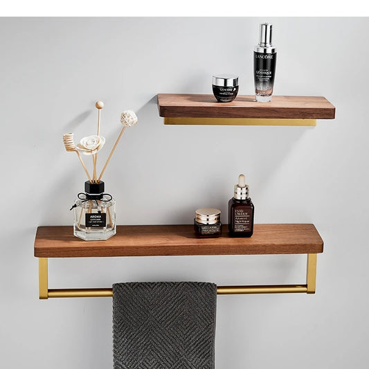 Bathroom Rack Wall-mounted Shower Room Toilet Wood Shelf with Towel Cosmetic Storage kitchen Multi-purpose